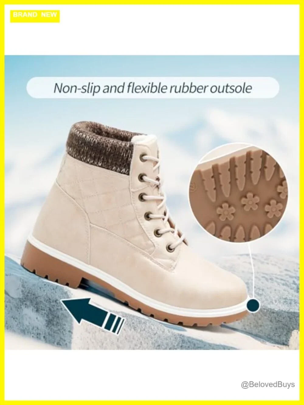 Waterproof Ankle Boots for Women Faux Leather Fur Lining Non Slip Lace Up